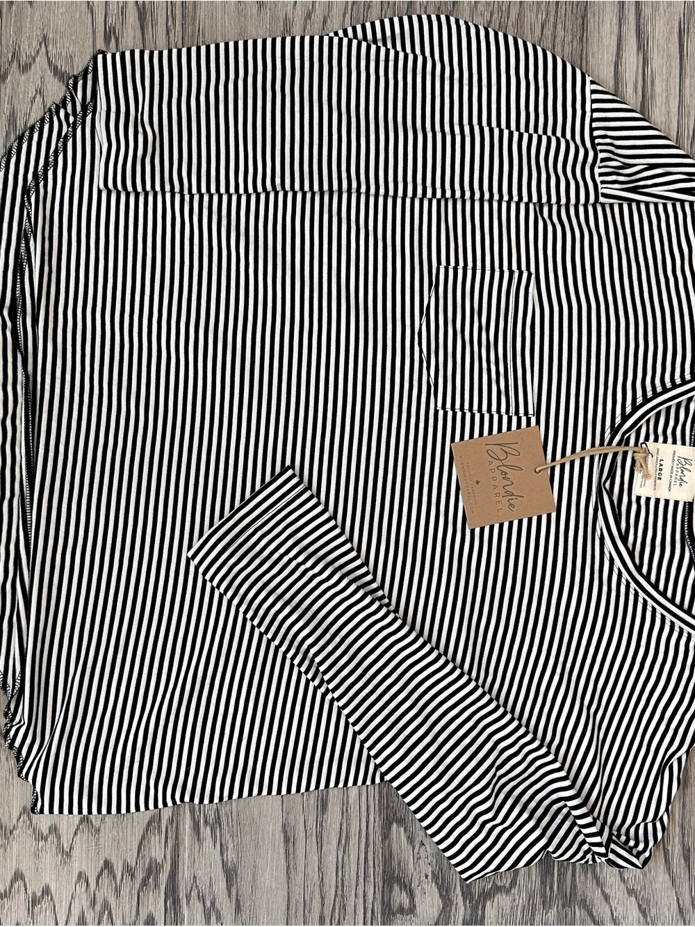 Striped Black & White Long Sleeve Pocket Tee